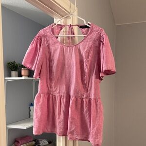 Lane Bryant Pink Short Flutter Sleeve Babydoll Top